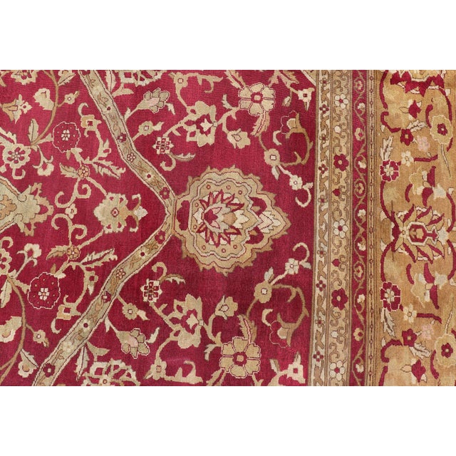 Indian Large Antique Agra Carpet With Floral Design in Tones of Red and Taupe For Sale - Image 3 of 17