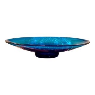 Mid Century Blenko Glass Blue Bowl For Sale