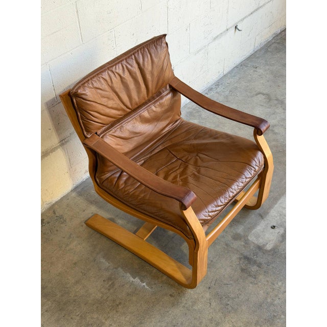 In Style of Åke Fribytter Brown Leather Lounge Chair Swedish Mid-Century Modern 1970s For Sale - Image 12 of 12