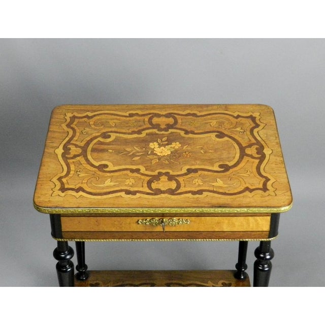 Metal Antique French Marquetry Work Table For Sale - Image 7 of 14