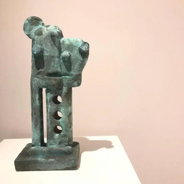 Oxidized Bronze Green Blue Metallized Mini Totem by Frederic Texier For Sale - Image 4 of 8