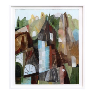 Urban Life - Framed Original Abstract Green Landscape Acrylic Painting on Canvas by Maria C. Bernhardsson For Sale