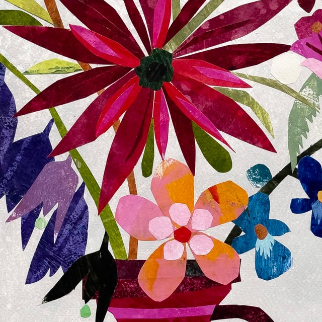 Paradise Flowers - Original Colorful Floral Still Life Mixed Media Collage on Paper For Sale In Los Angeles - Image 6 of 6