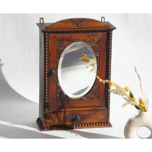 Small Art Deco Dark Wooden Mirror Cabinet, 1920s For Sale - Image 11 of 11