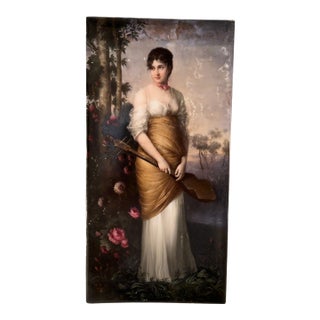 Antique KPM Porcelain Plaque - Hand-Painted Woman With Lute For Sale