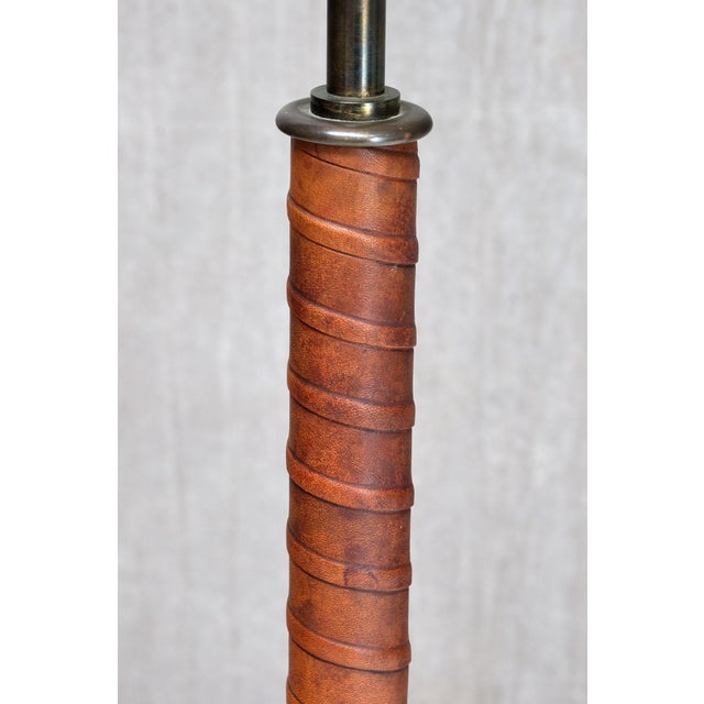 Brown Brass and Leather Table Lamp by Bertil Brisborg for Nordiska Kompaniet, Sweden, 1940s For Sale - Image 8 of 11