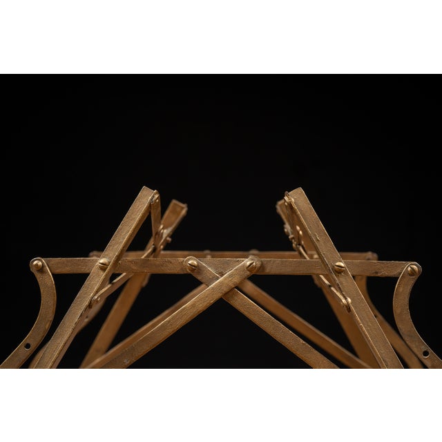 Brass Antique Brass and Wood Folding Four-Passenger Lawn Glider Swing Salesman Sample For Sale - Image 8 of 13