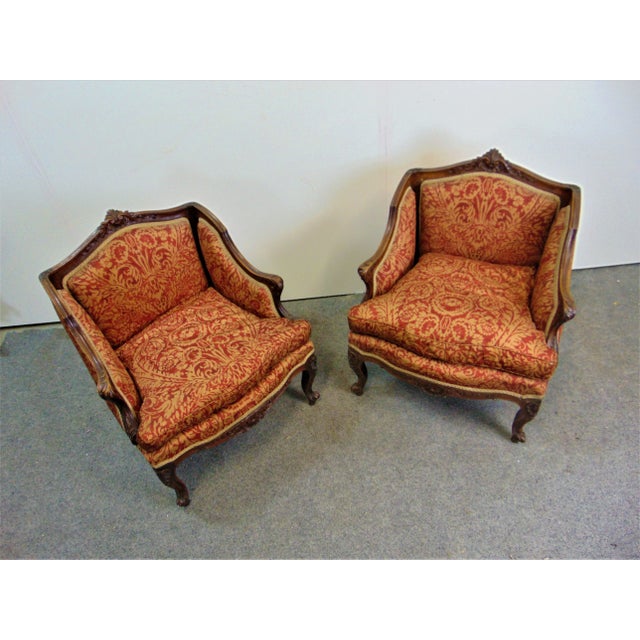 19th C Louis XV Carved Walnut Bergeres - a Pair For Sale In Philadelphia - Image 6 of 8