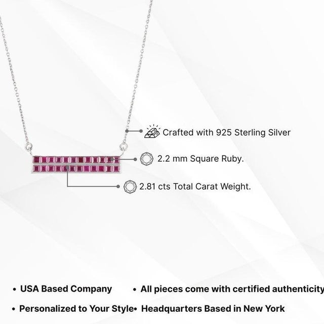 2.81 Ct Double Row Ruby Bar Necklace Pendant in Sterling Silver - Caratandher For Sale - Image 12 of 15