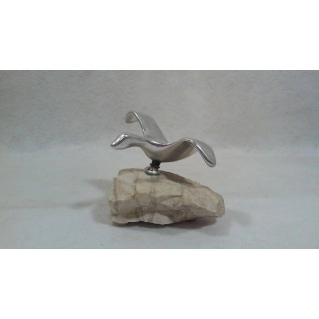 Mid-Century Modern Mid Century Canadian Sculpture Steel Articulated Bird in Flight Stone Base Signed For Sale - Image 3 of 9