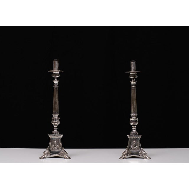 Antique Silver-Plated Church Candleholders, France, 1850s, Set of 2 For Sale - Image 14 of 15