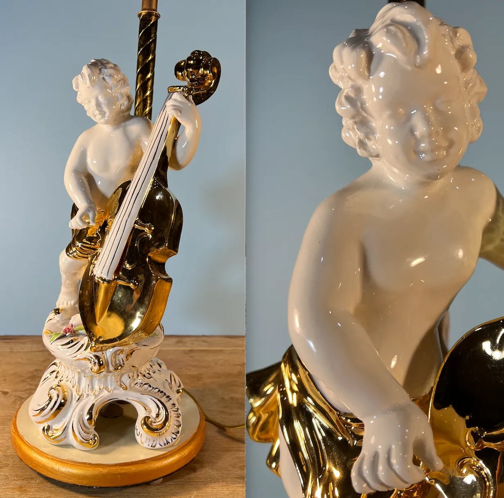 Vintage Capodimonte Porcelain Cherub With Violin Table Lamp | Chairish