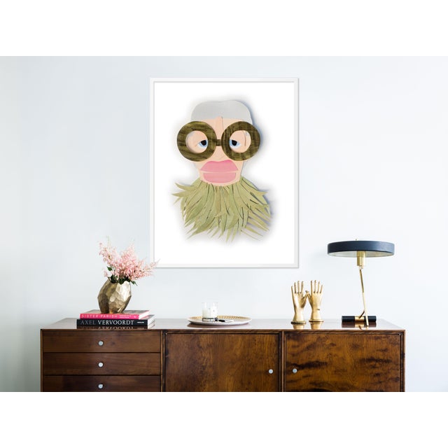 Contemporary Iris with Tortoise Shell Glasses by Melvin G in White Framed Paper, Medium Art Print For Sale - Image 3 of 4