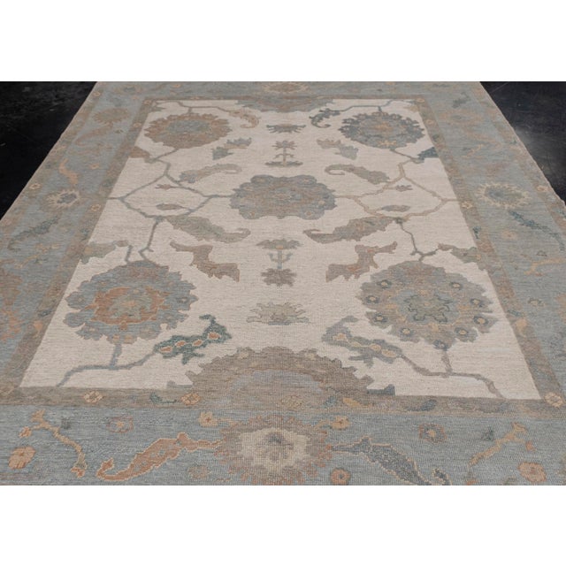 Modern Turkish Oushak Rug Blue & Taupe Handwoven Wool Rug 7'11" X 9'11" For Sale - Image 3 of 9