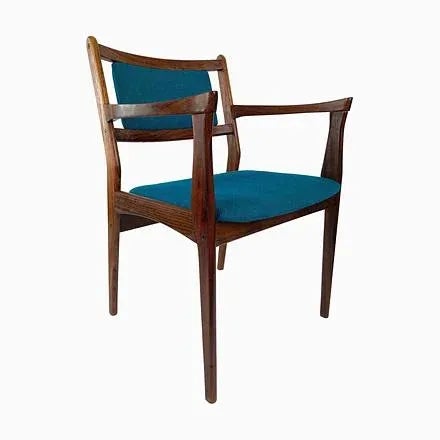 Rosewood Chairs with Turquoise Fabric, 1960s, Set of 2 For Sale - Image 16 of 16