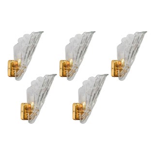 Vintage Italian Murano Glass Wall Lamps, Gold Plated, 1970s - Set of 5 For Sale