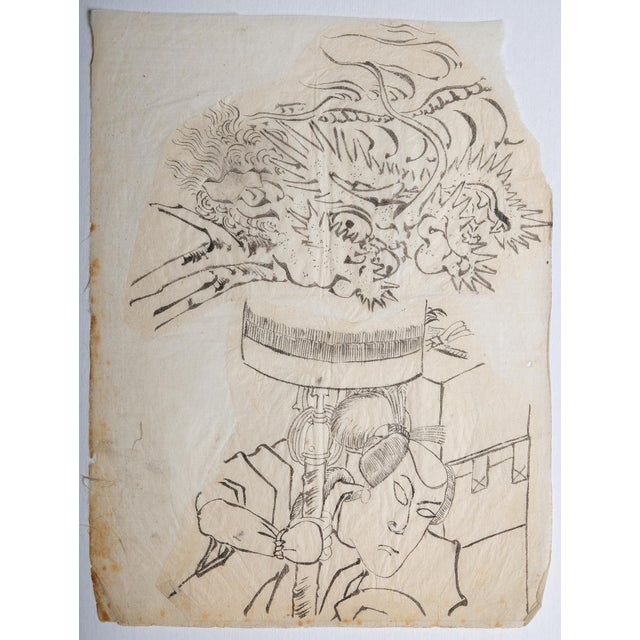 Japanese 18th Century Japanese Wood Block Print Figurative Proof For Sale - Image 3 of 3