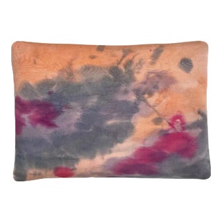 Rousseau Hand Painted Silk Pillow, Abstract No.7, Peach Pink & Navy For Sale