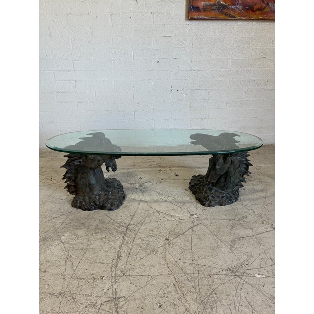 Vintage Bronze Sculptural Horses and Glass Top Coffee Table For Sale - Image 4 of 12