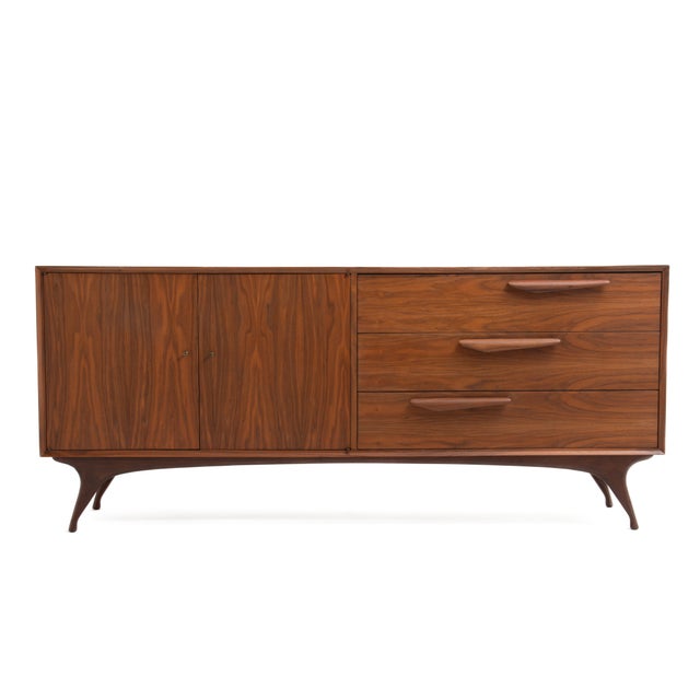 Mid Century Sculptural Walnut Bedroom Set Tall Chest Dresser Two Nightstands Made in Japan 1960s For Sale In Philadelphia - Image 6 of 18