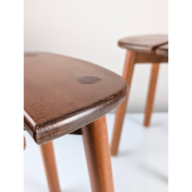 Brown Wooden Stools by Pierre Gautier Delaye, France, 1960s, Set of 2 For Sale - Image 8 of 18