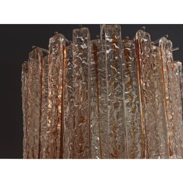Pair of Amber/Clear Murano Glass Planks Chandeliers by Mazzega. Italy, 1960's. For Sale - Image 4 of 5