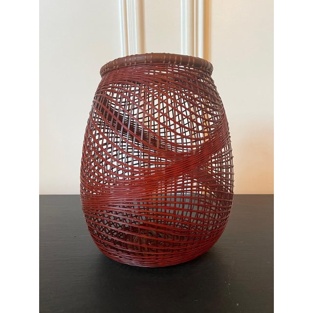 Wood Japanese Bamboo Basket Ikebana by Abe Motoshi For Sale - Image 7 of 17