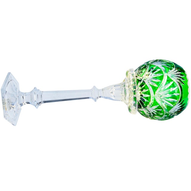 Mid 20th Century Handblown Green Crystal-Cut Candle Holder For Sale In New York - Image 6 of 8