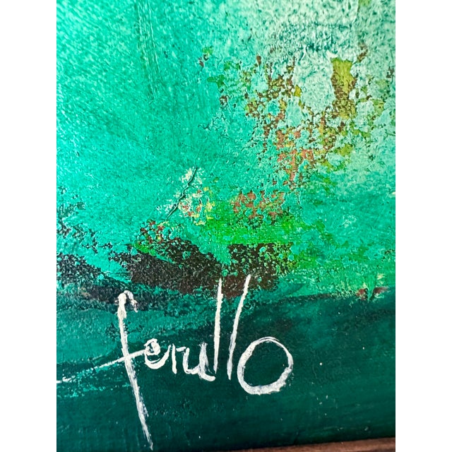 Great estate find by Florida artist Edith E. Ferullo (1928–2008). Original mid-century painting on canvas depicting a...