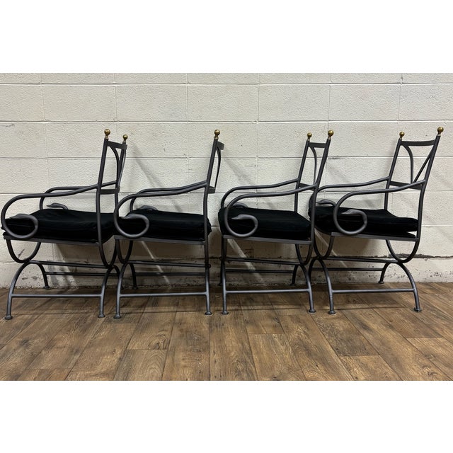 Vintage Iron & Brass Curule Italian Savonarola Dante Style Saddle Dining Chairs For Sale - Image 10 of 11