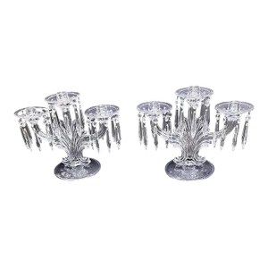 Pair of American Pressed Glass Three Light Candelabras on Swirled Supports, Early 20th Century