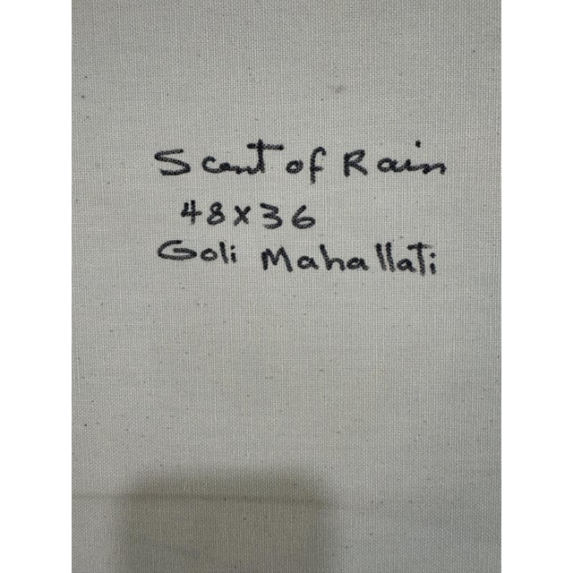 Textile Goli Mahallati (Iranian-American) Oil on Canvas Titled "Scent of Rain" For Sale - Image 7 of 7