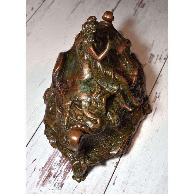 Antique Art Nouveau Metal Dresser Box Casket Lady on Bear Skin Rug For Sale - Image 11 of 18