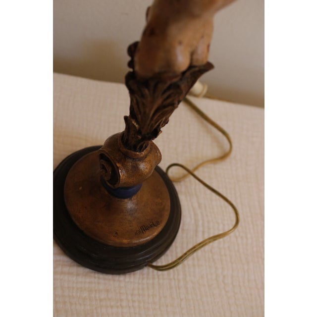 Figural Sculpture Cherub Lamp With Original Beaded Shade, Signed by Marco For Sale - Image 9 of 17