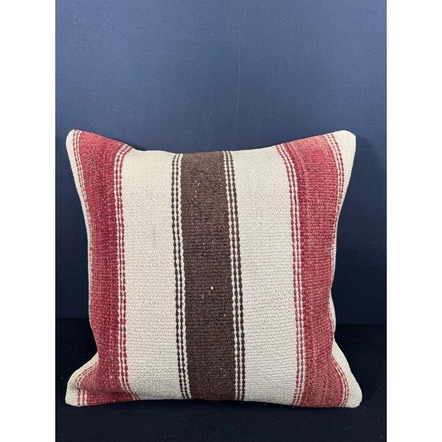 Turkish Hemp Pillow Cushion Natural Beige Red Cushion Cover 20"x20" For Sale - Image 4 of 4