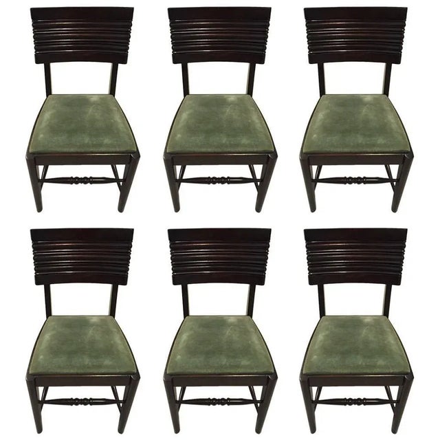 Burnt Umber 1940s Gaston Poisson Attributed French Art Deco Dining Chairs - Set of 6 For Sale - Image 8 of 8