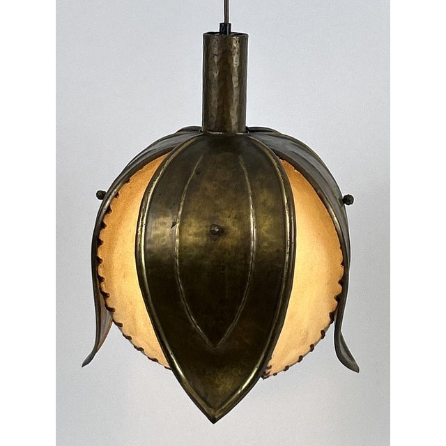 Metal Mid-Century Modern Hand-Made Brass Tulip Pendant Lamp from Rustika Lux, Austria, 1960s For Sale - Image 7 of 18
