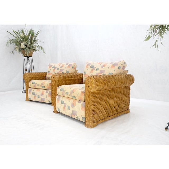 Mid 20th Century Pair Decorative c1970s Oversize Rttan Bamboo Wicker Club Lounge Chairs Mint! For Sale - Image 5 of 18