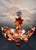 Vintage Italian Murano Style Amber Brown Floral Chandelier - Porcelain Body With Crystal Teardrops For Sale - Image 4 of 18
