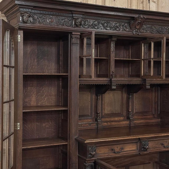 19th Century French Renaissance Revival Carved Oak Bookcase / Bar For Sale - Image 11 of 18