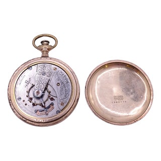 Savonette Pocket Watch in 14k Gold, Porcelain and Crystal from American Waltham Watch Co., USA, 1900s For Sale