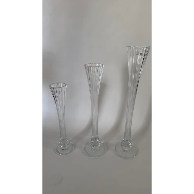Glass Global Views Portugal Graduated Hand-Blown Ribbed Glass Candlesticks | Set of Three For Sale - Image 7 of 8