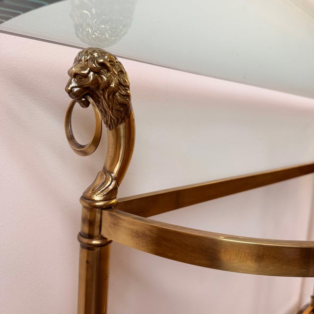 Brass Labarge Demilune Lion’s Head Table With Glass For Sale In Buffalo - Image 6 of 8