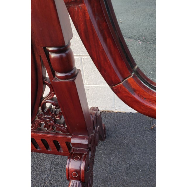 Victorian Style Carved Mahogany Triptych Full Length Floor Mirror For Sale - Image 4 of 13