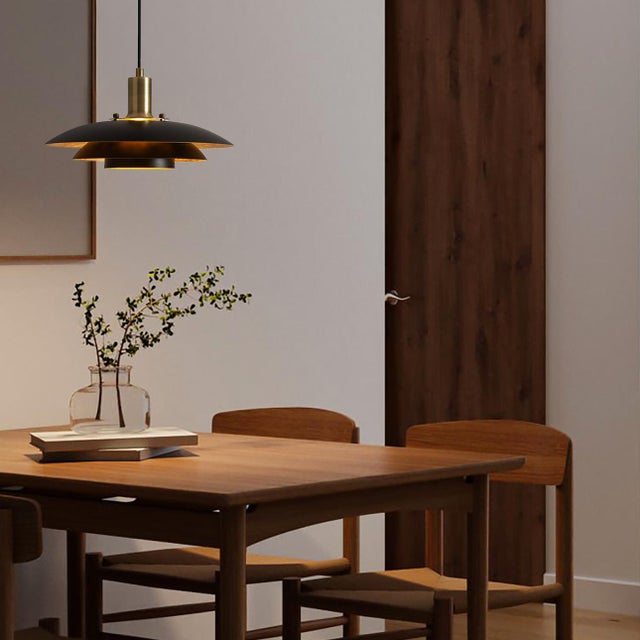 Nova of California Rancho Mirage Small Pendant Light - Matte Black & Gold-Leaf Shade, Weathered Brass For Sale - Image 11 of 12