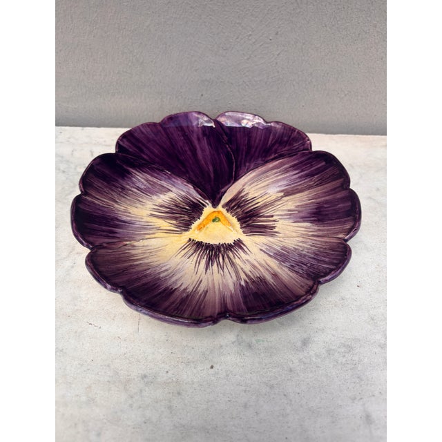 French Majolica Pansy Plate Jerome Massier, Circa 1890.