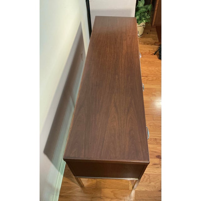 Chrome Florence Knoll Attributed Mid Century Walnut and Chrome Office Credenza For Sale - Image 8 of 12