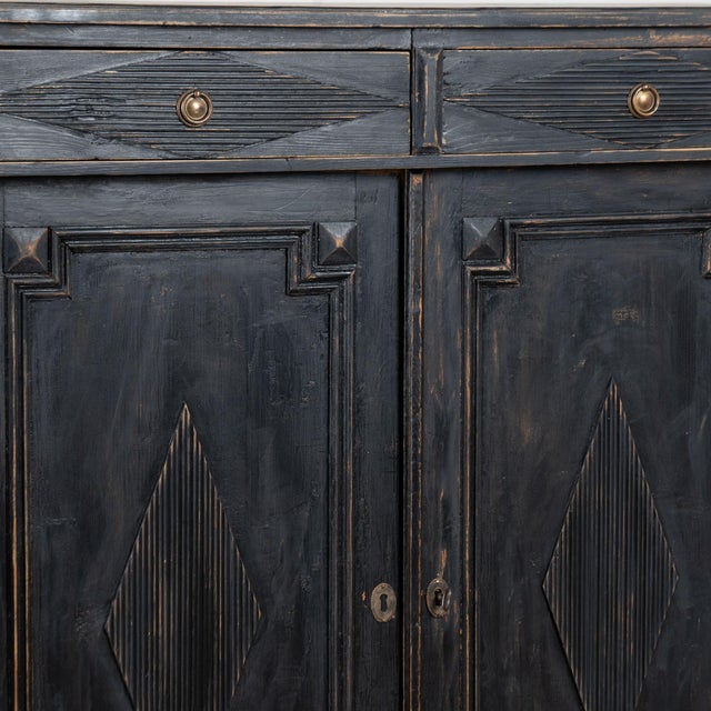 Black Late 19th Century Swedish Black Painted Sideboard With Fluted Diamond Carving For Sale - Image 8 of 13