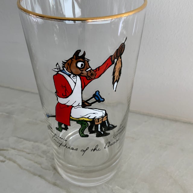 Early 20th Century Vintage Ned King for Carwin Gilt-Rimmed Humorous Equestrian Highball Glasses - Set of 8 For Sale - Image 5 of 8
