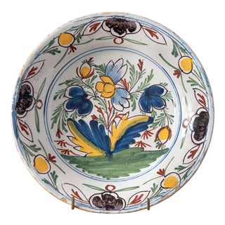 Dutch Delft Polychrome Floral Plate, Early 19th Century For Sale
